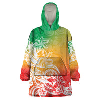 Polynesian Sunset Plumeria Wearable Blanket Hoodie Pacific Island Tribal Reggae Style - Wonder Print Shop