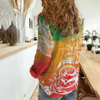 Polynesian Sunset Plumeria Women Casual Shirt Pacific Island Tribal Reggae Style - Wonder Print Shop