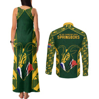 South Africa Rugby Couples Matching Tank Maxi Dress and Long Sleeve Button Shirts Bokke Champions Kente Pattern LT9 - Wonder Print Shop