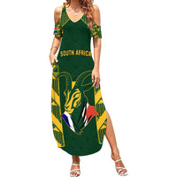 South Africa Rugby Summer Maxi Dress Bokke Champions Kente Pattern - Wonder Print Shop