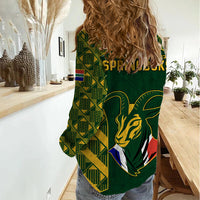 South Africa Rugby Women Casual Shirt Bokke Champions Kente Pattern - Wonder Print Shop