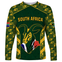 Custom South Africa Rugby Long Sleeve Shirt Bokke Champions Kente Pattern - Wonder Print Shop