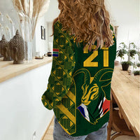 Custom South Africa Rugby Women Casual Shirt Bokke Champions Kente Pattern - Wonder Print Shop