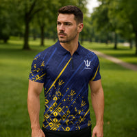 Caribbean Cricket Custom Barbados Zipper Polo Shirt Blue Bajan Broken Trident