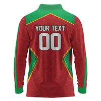 Caribbean Cricket Custom Guyana Long Sleeve Polo Shirt Warriors Rise Amazonian Geometry Motif
