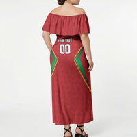Caribbean Cricket Custom Guyana Off Shoulder Maxi Dress Warriors Rise Amazonian Geometry Motif