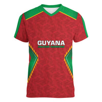 Caribbean Cricket Custom Guyana Women V-Neck T-Shirt Warriors Rise Amazonian Geometry Motif