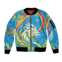 Caribbean Cricket Custom Saint Lucia Sleeve Zip Bomber Jacket Kite'y Enspiwe'w Hibiscus Flowers Edition