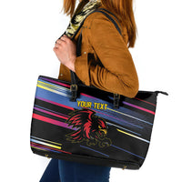 Caribbean Cricket Custom Antigua and Barbuda Leather Tote Bag Abstract Geometric Pattern