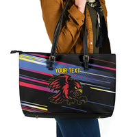 Caribbean Cricket Custom Antigua and Barbuda Leather Tote Bag Abstract Geometric Pattern