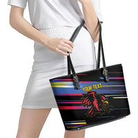 Caribbean Cricket Custom Antigua and Barbuda Leather Tote Bag Abstract Geometric Pattern