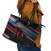 Caribbean Cricket Custom Antigua and Barbuda Leather Tote Bag Abstract Geometric Pattern