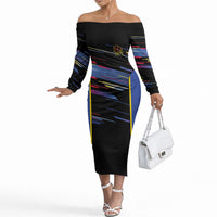 Caribbean Cricket Custom Antigua and Barbuda Off The Shoulder Long Sleeve Dress Abstract Geometric Pattern