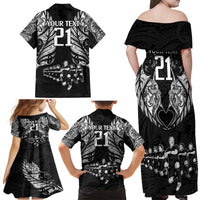 Custom New Zealand Rugby Family Matching Off Shoulder Maxi Dress and Hawaiian Shirt Black Haka Dance With NZ Champions History LT9 - Wonder Print Shop
