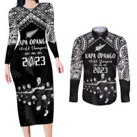 NZ Rugby Couples Matching Long Sleeve Bodycon Dress and Long Sleeve Button Shirt Kapa Opango Maori Haka With Years of The All Black Champions LT9 - Wonder Print Shop