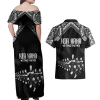 NZ Rugby Couples Matching Off Shoulder Maxi Dress and Hawaiian Shirt Kapa Opango Maori Haka With Years of The All Black Champions LT9 - Wonder Print Shop