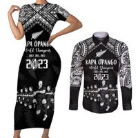 NZ Rugby Couples Matching Short Sleeve Bodycon Dress and Long Sleeve Button Shirt Kapa Opango Maori Haka With Years of The All Black Champions LT9 - Wonder Print Shop