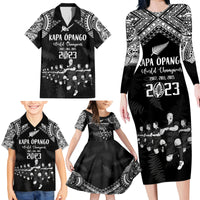 NZ Rugby Family Matching Long Sleeve Bodycon Dress and Hawaiian Shirt Kapa Opango Maori Haka With Years of The All Black Champions LT9 - Wonder Print Shop