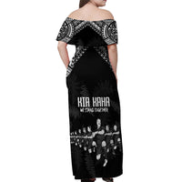 NZ Rugby Off Shoulder Maxi Dress Kapa Opango Maori Haka With Years of The All Black Champions - Wonder Print Shop