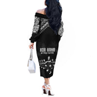 NZ Rugby Off The Shoulder Long Sleeve Dress Kapa Opango Maori Haka With Years of The All Black Champions - Wonder Print Shop
