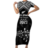 NZ Rugby Short Sleeve Bodycon Dress Kapa Opango Maori Haka With Years of The All Black Champions - Wonder Print Shop