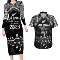 Custom NZ Rugby Couples Matching Long Sleeve Bodycon Dress and Hawaiian Shirt Kapa Opango Maori Haka With Years of The All Black Champions LT9 - Wonder Print Shop