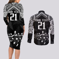 Custom NZ Rugby Couples Matching Long Sleeve Bodycon Dress and Long Sleeve Button Shirt Kapa Opango Maori Haka With Years of The All Black Champions LT9 - Wonder Print Shop