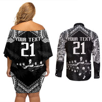 Custom NZ Rugby Couples Matching Off Shoulder Short Dress and Long Sleeve Button Shirt Kapa Opango Maori Haka With Years of The All Black Champions LT9 - Wonder Print Shop