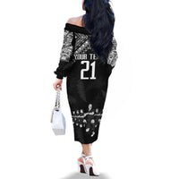 Custom NZ Rugby Family Matching Off Shoulder Long Sleeve Dress and Hawaiian Shirt Kapa Opango Maori Haka With Years of The All Black Champions - Wonder Print Shop