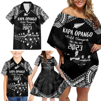 Custom NZ Rugby Family Matching Off Shoulder Short Dress and Hawaiian Shirt Kapa Opango Maori Haka With Years of The All Black Champions LT9 - Wonder Print Shop