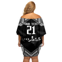 Custom NZ Rugby Family Matching Off Shoulder Short Dress and Hawaiian Shirt Kapa Opango Maori Haka With Years of The All Black Champions LT9 - Wonder Print Shop
