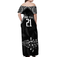 Custom NZ Rugby Off Shoulder Maxi Dress Kapa Opango Maori Haka With Years of The All Black Champions - Wonder Print Shop