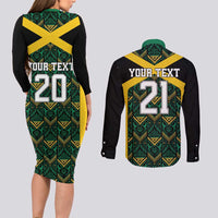 Jamaica Football Custom Couples Matching Long Sleeve Bodycon Dress and Long Sleeve Button Shirt Black Ethnic Motifs LT9 - Wonder Print Shop