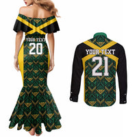 Jamaica Football Custom Couples Matching Mermaid Dress and Long Sleeve Button Shirt Black Ethnic Motifs