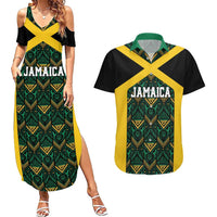 Jamaica Football Custom Couples Matching Summer Maxi Dress and Hawaiian Shirt Black Ethnic Motifs LT9 - Wonder Print Shop