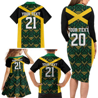 Jamaica Football Custom Family Matching Long Sleeve Bodycon Dress and Hawaiian Shirt Black Ethnic Motifs LT9 - Wonder Print Shop