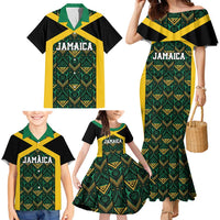 Jamaica Football Custom Family Matching Mermaid Dress and Hawaiian Shirt Black Ethnic Motifs LT9 - Wonder Print Shop