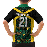 Jamaica Football Custom Family Matching Off The Shoulder Long Sleeve Dress and Hawaiian Shirt Black Ethnic Motifs - Wonder Print Shop