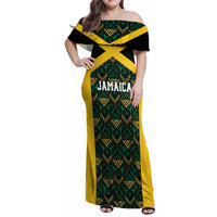 Jamaica Football Custom Family Matching Off Shoulder Maxi Dress and Hawaiian Shirt Black Ethnic Motifs LT9 - Wonder Print Shop