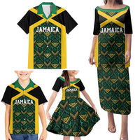 Jamaica Football Custom Family Matching Puletasi and Hawaiian Shirt Black Ethnic Motifs - Wonder Print Shop