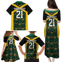 Jamaica Football Custom Family Matching Puletasi and Hawaiian Shirt Black Ethnic Motifs - Wonder Print Shop