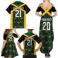Jamaica Football Custom Family Matching Summer Maxi Dress and Hawaiian Shirt Black Ethnic Motifs - Wonder Print Shop