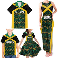 Jamaica Football Custom Family Matching Tank Maxi Dress and Hawaiian Shirt Black Ethnic Motifs - Wonder Print Shop