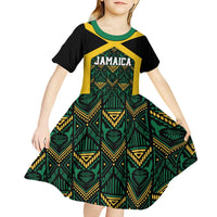 Jamaica Football Custom Kid Short Sleeve Dress Black Ethnic Motifs - Wonder Print Shop