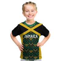 Jamaica Football Custom Kid T Shirt Black Ethnic Motifs - Wonder Print Shop