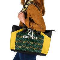 Jamaica Football Custom Leather Tote Bag Black Ethnic Motifs - Wonder Print Shop