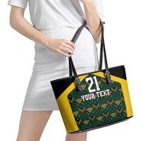 Jamaica Football Custom Leather Tote Bag Black Ethnic Motifs - Wonder Print Shop
