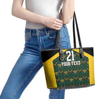 Jamaica Football Custom Leather Tote Bag Black Ethnic Motifs - Wonder Print Shop
