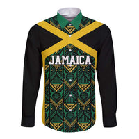 Jamaica Football Custom Long Sleeve Button Shirt Black Ethnic Motifs - Wonder Print Shop