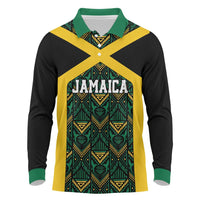 Jamaica Football Custom Long Sleeve Polo Shirt Black Ethnic Motifs - Wonder Print Shop